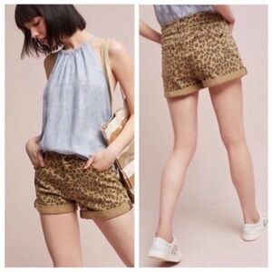 Anthropologie Pilcro Hyphen Leopard Jean Shorts Animal Print High Rise
